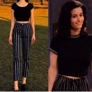 Brandy melville black and white variegated striped cropped ankle pants. Size OS